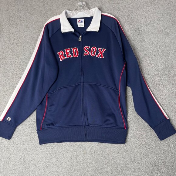 Boston Red Sox Full Zip Jacket Mens Medium MLB Baseball Navy White Trim Majestic - Picture 1 of 13